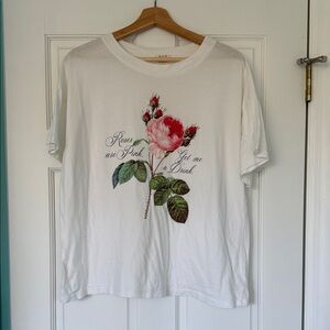 White T-Shirt with Pink Rose Graphic